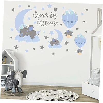#ad Dream Big Little One Elephant Wall StickersBaby Room Decor Blue Moon Hot Air $20.32
