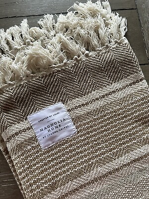#ad Magnolia Home by Joanna Gaines x Loloi Throw Blanket Beige Tan Gray With fringe $38.00