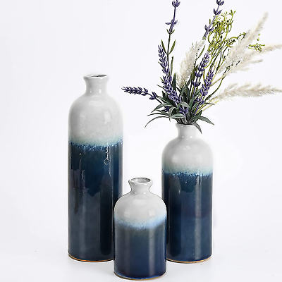 #ad #ad Glazed Navy Blue and White Ceramic Vase Modern Home Decor Accents Decorative V $53.83