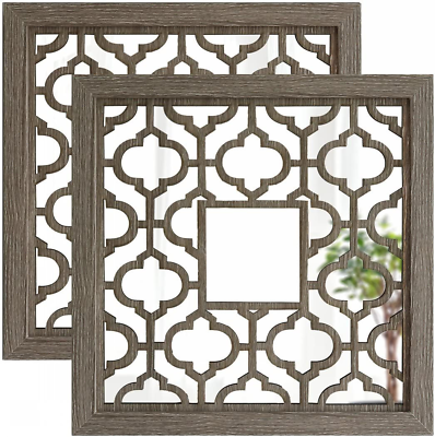 #ad Square Barn Wood Rustic Style Framed Wall Decorative Mirror 12X12 Inches Modern $35.84