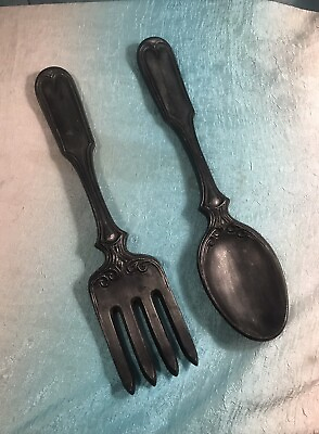 #ad #ad Vintage Large Ceramic Spoon And Fork Wall Art 16quot; Long Black Silver $24.99