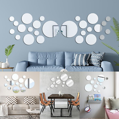 #ad #ad 26 Pcs Removable 3D Mirror Wall Stickers Round Art Acrylic Home Room DIY Decor $7.98