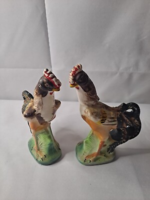 #ad Vintage Country Kitchen Set 2 Ceramic Rooster Chicken Statues Home Decor Estate $23.97