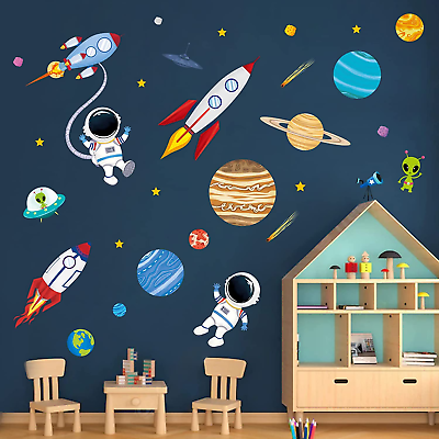 #ad #ad Outer Space Wall Decals Rocket Planets Astronaut Wall Stickers Baby Nursery Boys $21.98