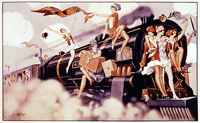 #ad Fashion POSTER.Pinups traveling by train.Decor Art.House Interior Design.1810 $54.00