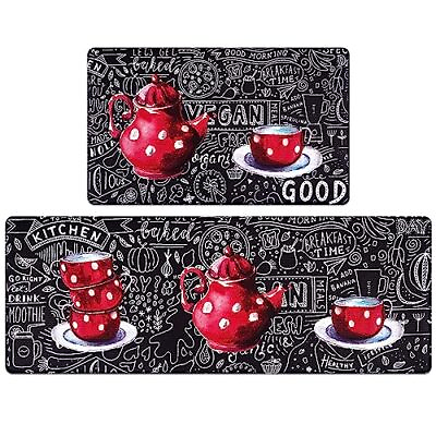 #ad Coffee Kitchen Mat 2 PCS Cushioned Anti Fatigue Kitchen Rugs Non Coffee Cup $56.95