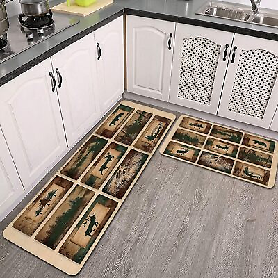 #ad 2 Pieces Country Style Rustic Cabin Wildlife Non Slip Kitchen Rug SetLodge Bear $42.36