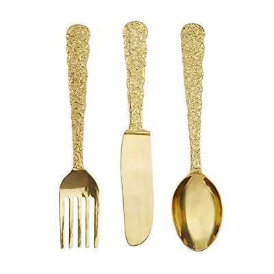 #ad #ad Aluminum Utensils Knife Spoon and Fork Wall Decor Set of 3 5quot;W 33quot;H Gold $154.95