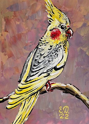 #ad Bird Oil Painting Original Art Colorful Cockatiel Hand Painted Art 7x5 inches $19.00