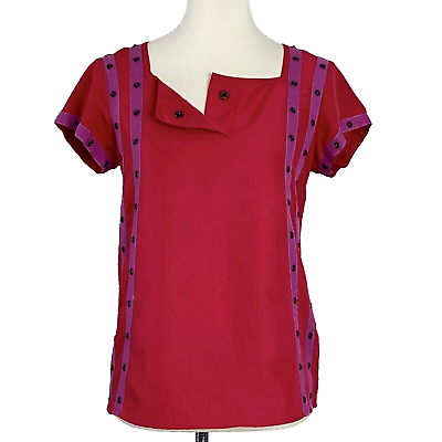#ad Zac Posen for Target Womens Top Small Red Purple Snap Trim Square Neck Casual S $14.00