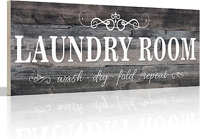 #ad Laundry Room Wood Sign Vintage Grey Farmhouse Decor for Wall and Door $15.30