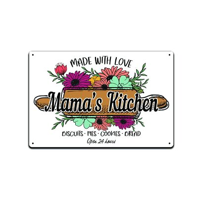 #ad Mama#x27;s Kitchen 12 X 8 Inch Metal Sign Floral Flower Kitchen Decorative Cookin... $22.43