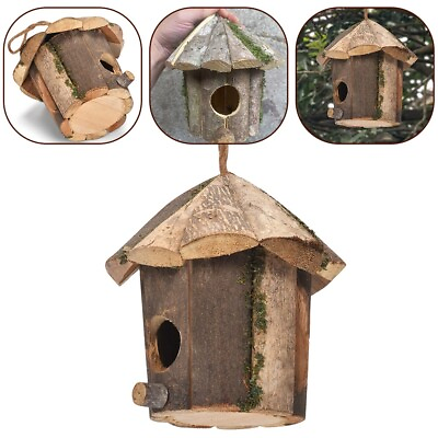 #ad Outside Wooden Bird Houses Nest Natural Decor Bird Hut Garden Birdhouse Decor $52.97