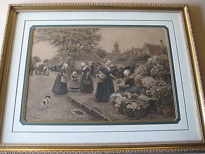 #ad #ad ANTIQUE LARGE H. HOUBEN FLOWER MARKET THE HOUSE OF ART N.Y NO. 2089 PRINT $299.99
