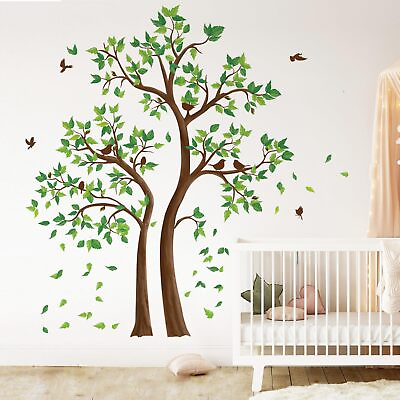 #ad Green Tree Wall Stickers Flying Leaves Birds Wall Decals Bedroom Living Room ... $32.56
