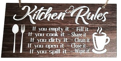 #ad #ad KITCHEN Wood Sign Plaque RULES Humor Wall Decoration $5.99