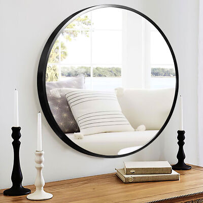 #ad #ad 32Inch Black Sleek Circular Mirror Framing Wall Decorative Mirrors Wall Mounted $69.95