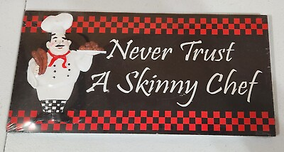 #ad #ad Fat Chef wall Plaque Never Trust A Skinny Chef 7quot;x14quot; Wood amp; Resin Kitchen Sign $21.23