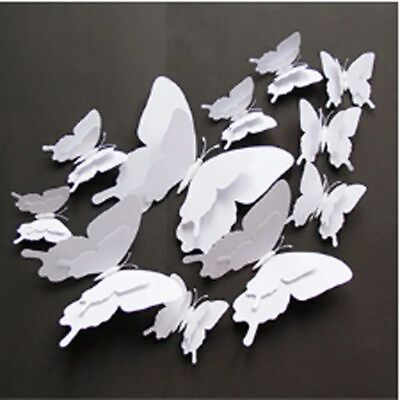 #ad Butterfly Wall Sticker 3d Double Layer White Butterflies Home Decoration 12pcs $21.99