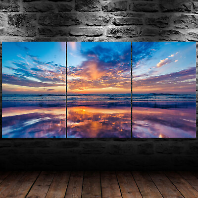 #ad Beach Sunset View Beauty Nature Love 3 Piece Canvas Wall Art Print Home Decor $94.04