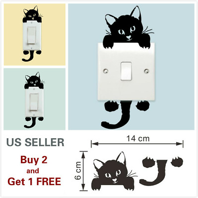 #ad Black Cute Cat Light Switch Decal Wall Stickers Baby Room Sticker Wallpaper $2.59
