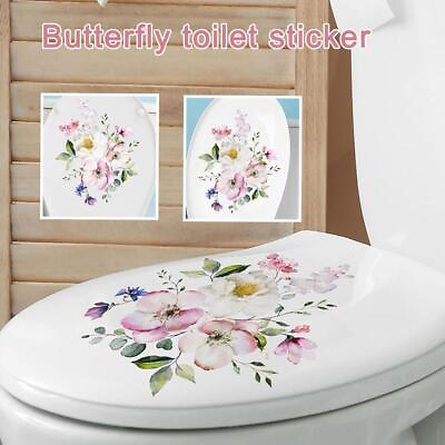 #ad Floral Toilet Sticker Bathroom Wall Decal Door Art Seat Home Sign Stickers $2.15