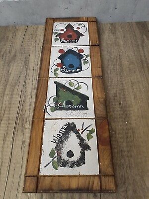 #ad Rustic Primitive Wood Wall Hanging Spring🌺 Summer🍉 Fall 🎃 Winter ⛄️ 16½x5½quot; $15.00