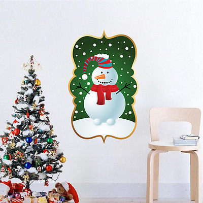 #ad Snowman Plaque Wall Decal Winter Christmas Wall Or Window Party Decoration h84 $37.95