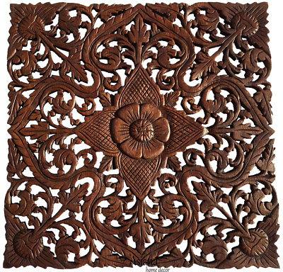 #ad #ad Asian Carved Wood Wall Decor Plaque. Floral Wood Wall Art Panel. Dark Brown 24quot; $129.99