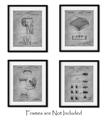 #ad Gray Bathroom Wall Art Decor Grey Restroom Patent Prints Set of FOUR 8x10 $17.95