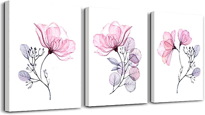 #ad 3 Piece Modern Pink Red Flowers Canvas Wall Art for Bedroom Living Room DecorBa $48.99