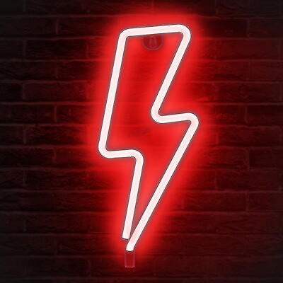 Lumoonosity Lightning Bolt Red Neon Sign Wall Room Gamer Boys Room Decor $13.99
