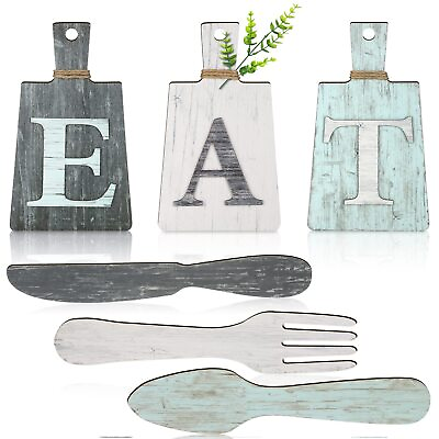 #ad 6 Pieces 7.5 x 4.3 inch Eat Sign Kitchen Decorations Wall Cutting Board Eat S... $23.31