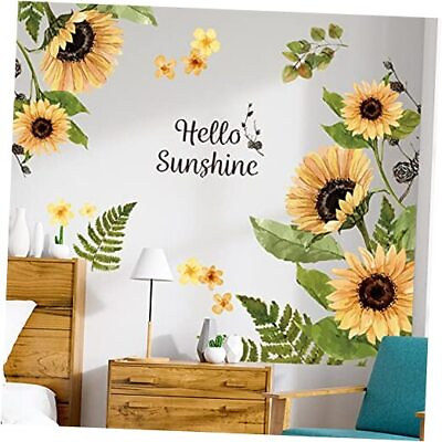#ad Sunflower Butterfly Wall Stickers Hello Sunshine Decals Garden Flower Wall $17.64