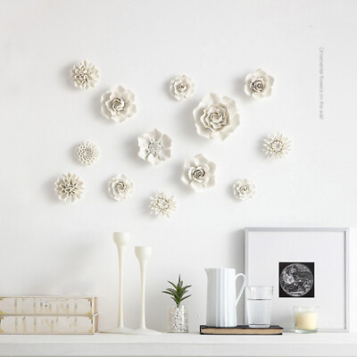 #ad #ad Ceramic 3D Flower Wall Study Decor Room Porcelain Rose Peony Carnation Flowers $26.16