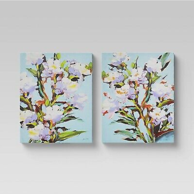 #ad Set of 2 16quot;x20quot; Decorative Wall Art Canvases Blue Threshold Floral Artwork $45.00