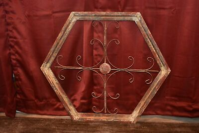 #ad Vintage wood amp; wrought iron decorative wall piece.  Distressed $49.00
