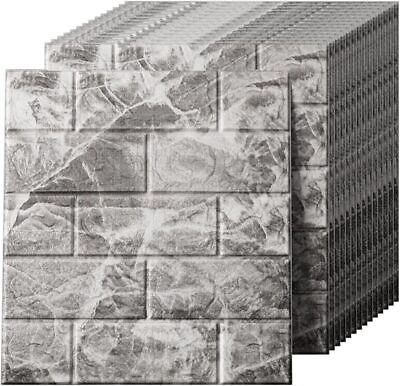 #ad 10 Pcs 3D Tile Grey Brick Wall Sticker Self adhesive Foam Panel Wallpaper 38*35 $10.99