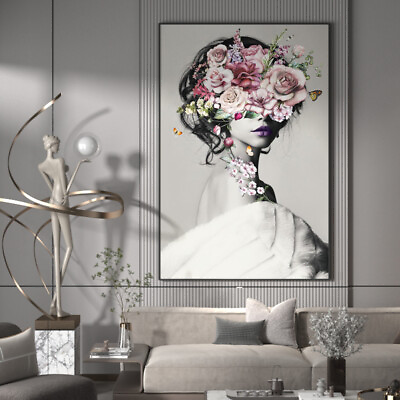 #ad HD Print Floral Woman Abstract Art Poster Modern Home Wall Decor Canvas Painting $17.99