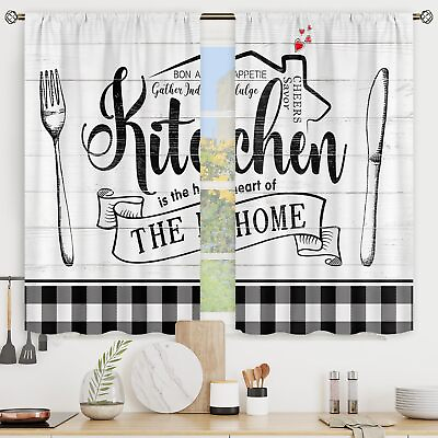 #ad Farmhouse Kitchen Curtains Rustic Country Small Short Home Wooden Board Black... $28.83