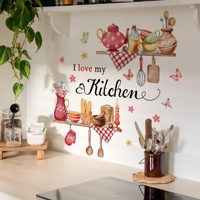 #ad I Love My Kitchen Wall Sticker Food Lettering Quotes Saying Wall Decals Kitchen $18.61
