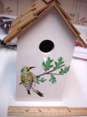 #ad Birdhouse handpainted free standing New white Cottage 2 fr $22.99