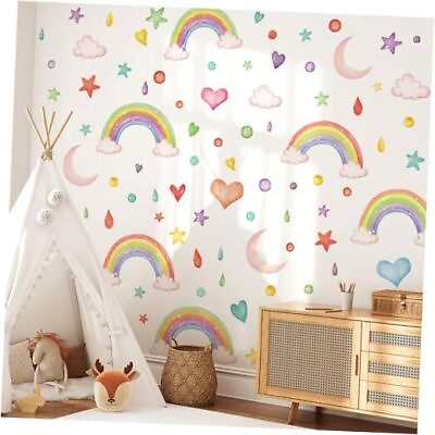 #ad #ad Rainbow Wall Decals for Girls Bedroom Cute Kids Wall Decals Peel and Stick $33.23