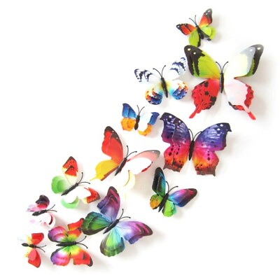 #ad 12Pcs 3D Butterfly Wall Decal Removable Sticker Bedroom Home Party Decor Rainbow $4.99