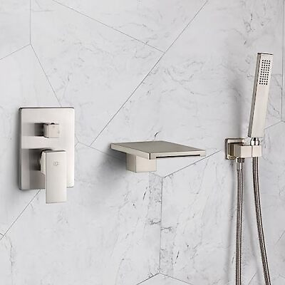 #ad POP SANITARYWARE Waterfall Bathtub Faucet with Brushed Nickel 3.9quot; Wide Spout $146.69