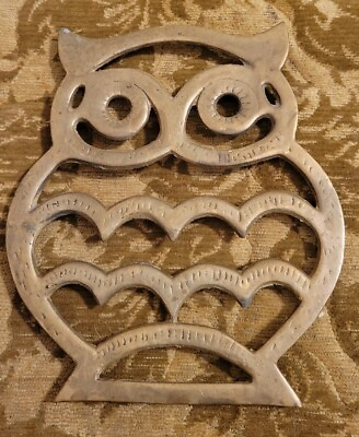 #ad Vintage Owl Footed Trivet Coaster Hot Plate Holder Metal Art Kitchen Decor $24.00