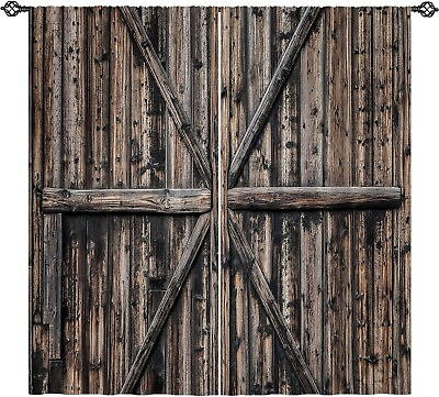 #ad Rustic Curtains Rod Pocket Wooden Barn Door Village Farmhouse Western Country $39.95