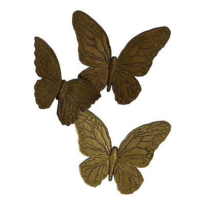 #ad Home Interior Gold Butterflies Wall Art Plaques T7041 T7040 Vintage USA $12.95