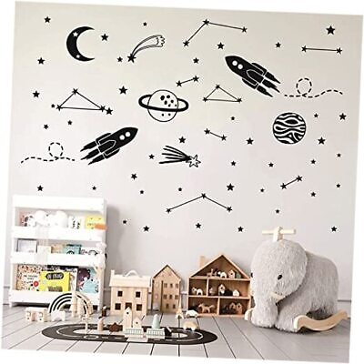 #ad The Outer Sapce Spaceship Rocket Wall Decor Sticker for Kids Room Art Black $22.56