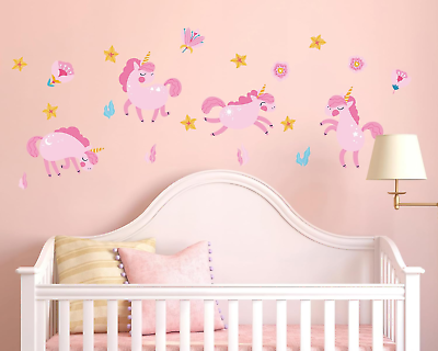 #ad 2 Sheets Pink Unicorn Wall Decals Peel and Stick Wall Stickers for Girls Nursery $13.71